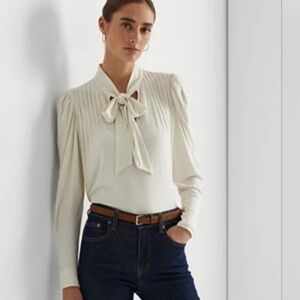 Ralph Lauren Karasy Bow Tie Neck Blouse, NWT, XS